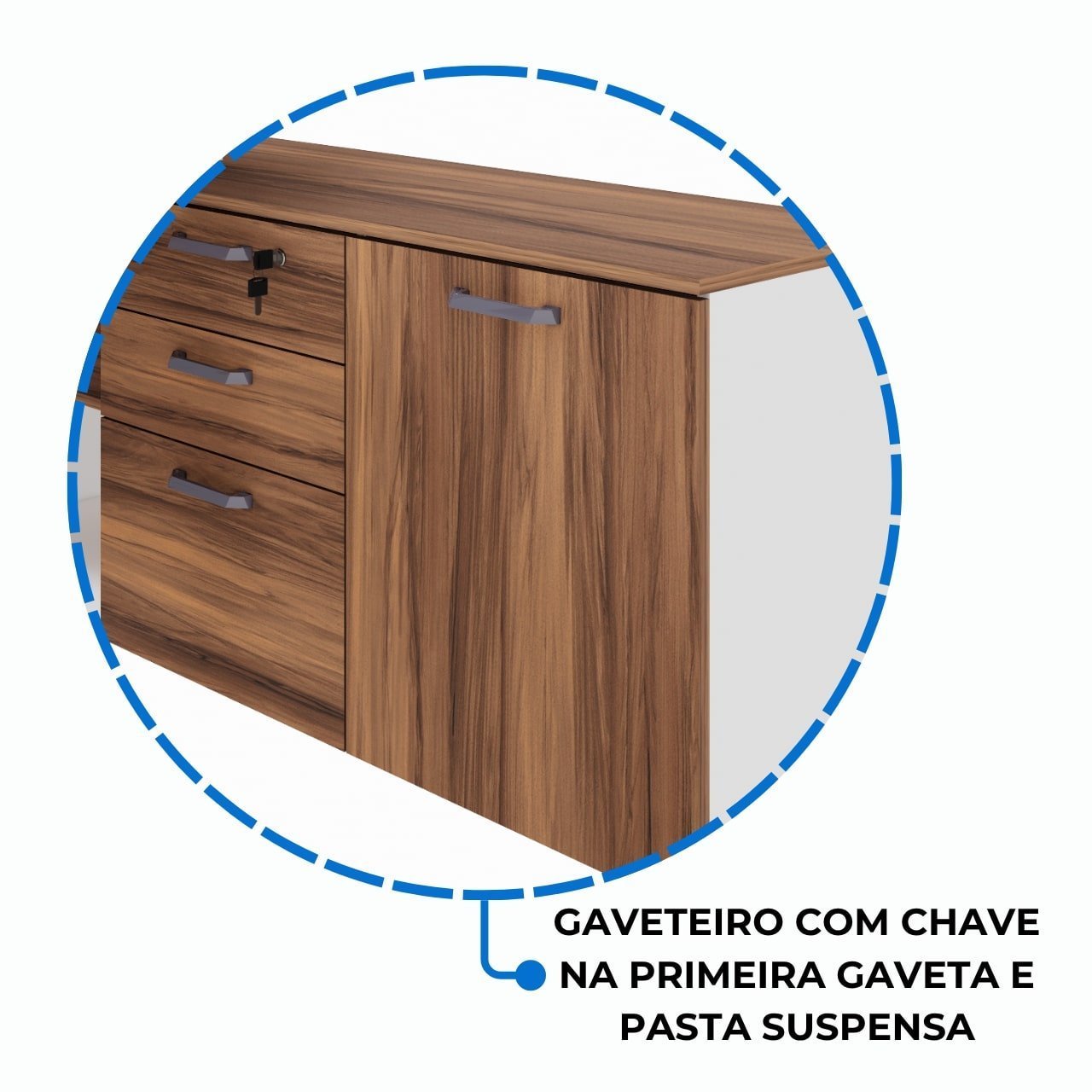 Mesa Diretorzinha c/ Aparador e Vidro Fumê - Pé de MADEIRA - 1,90x1,50m - NOGAL SEVILHA / BRANCO - 34429 - Imagem 8