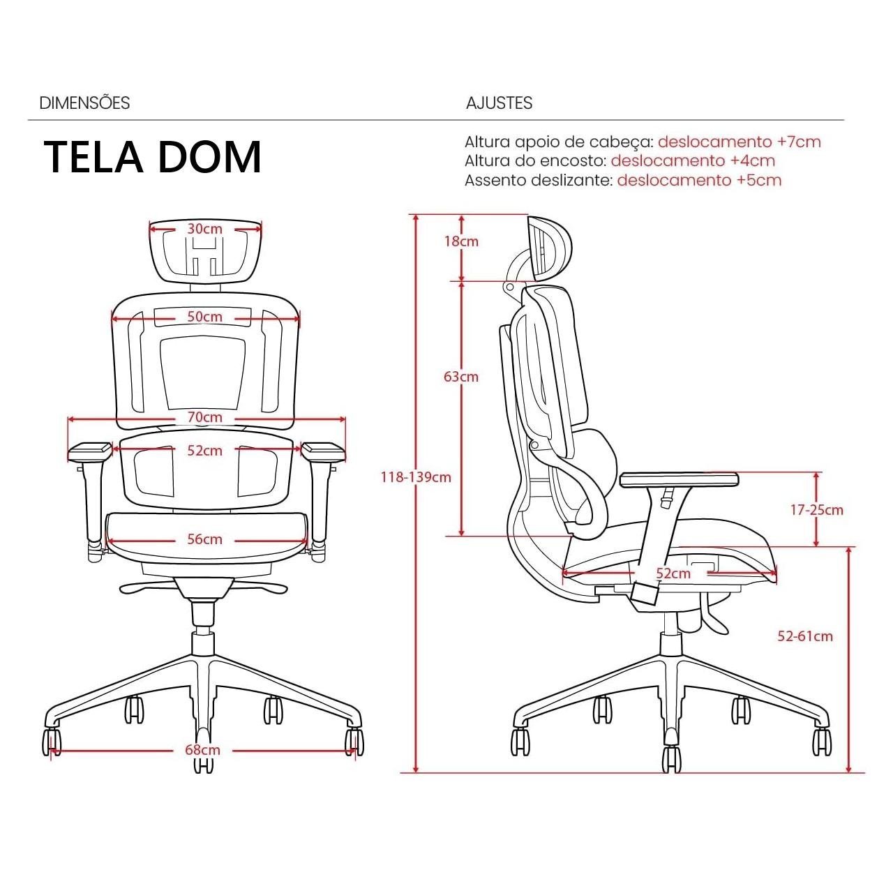 Cadeira de Escritório Presidente TELA DOM - Cor Preta - 32869 - Imagem 7