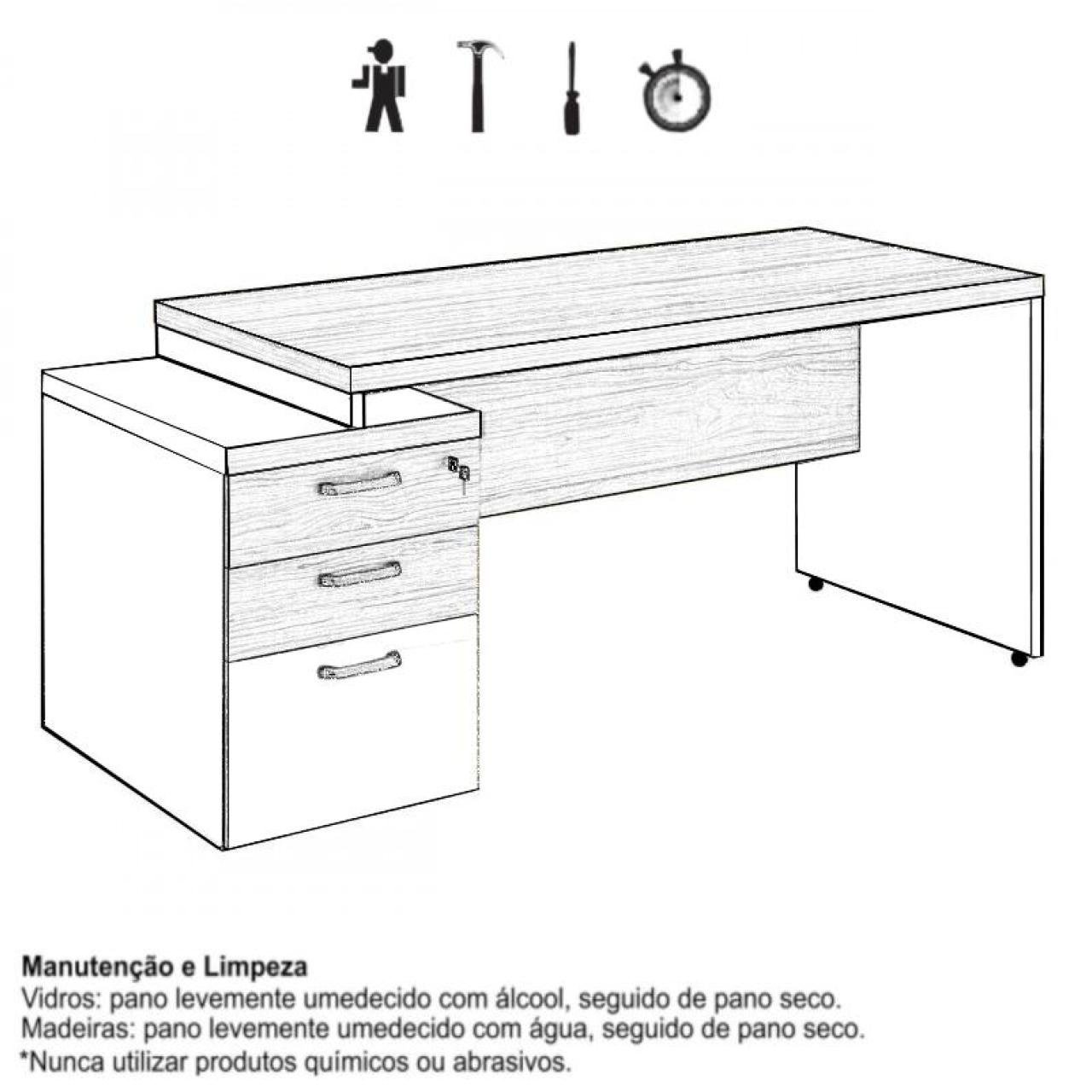Mesa PEDESTAL RETA (03 Gav.) - 1,92X0,70m - WORKSTART - NOGAL SEVILHA/BRANCO- 34405 - Imagem 11