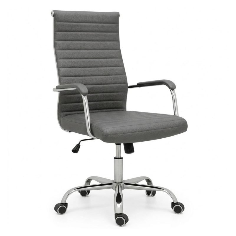 Cadeira de Escritório Presidente LONDON Giratória – Base Cromada – Corino Cinza