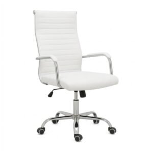 Cadeira de Escritório Presidente LONDON Giratória – Base Cromada – Corino Branco