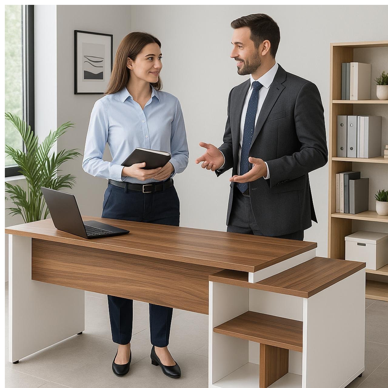 Mesa PEDESTAL RETA (03 Gav.) - 1,92X0,70m - WORKSTART - NOGAL SEVILHA/BRANCO- 34405 - Imagem 9