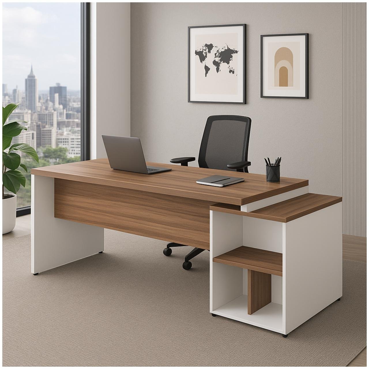 Mesa PEDESTAL RETA (03 Gav.) - 1,92X0,70m - WORKSTART - NOGAL SEVILHA/BRANCO- 34405 - Imagem 8